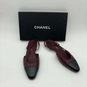 CHANEL Burgundy Cap Toe Slingback Flats (Sz 38)